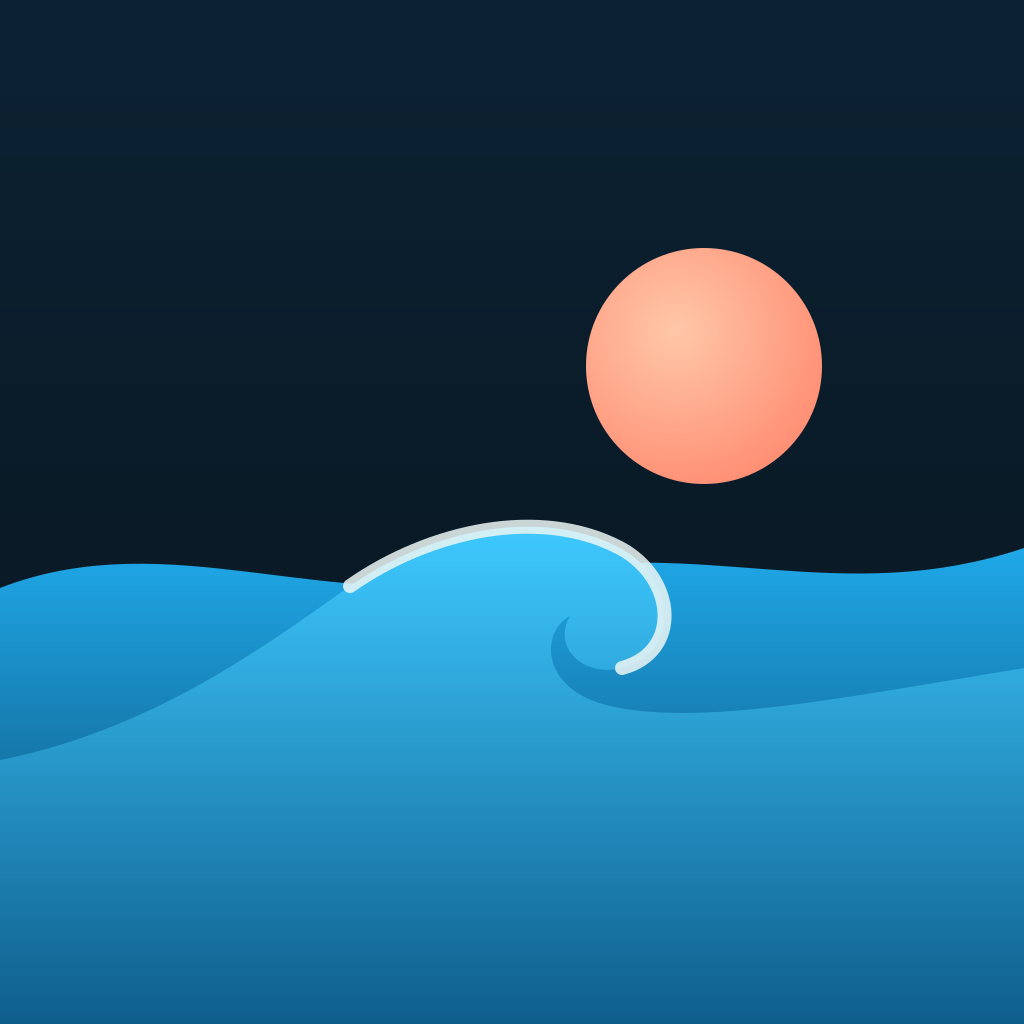 K.ai app icon with a coral sun over an ocean wave